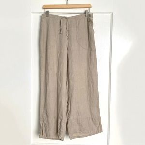 Flax Linen Wide Leg Crop Drawstring Pants size Small